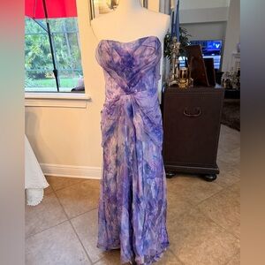 Badgley Mischka Lavender and Purple Strapless Maxi Dress